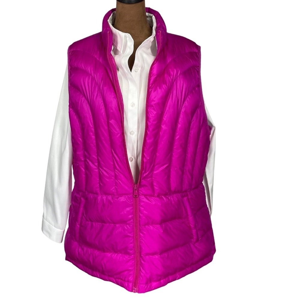 Be Inspired Womens 1X Magenta Pink Down Packable Puffer Vest Quilted Full Zip